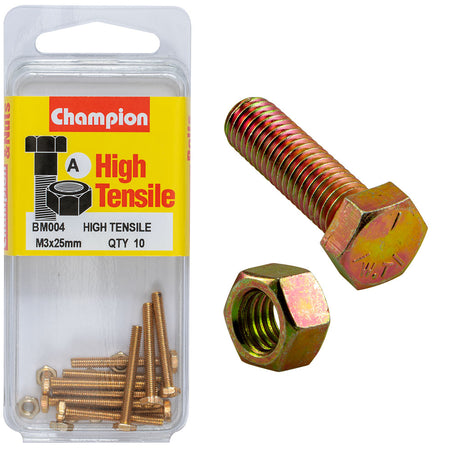 Champion Hex Set Screw High Tensile M3x25mm Grade 8.8 - 10pk | ISL