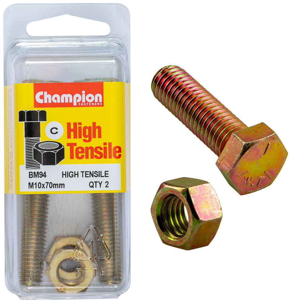 Champion Hex Set Screw High Tensile M10x70mm Grade 8.8 - 2pk | ISL