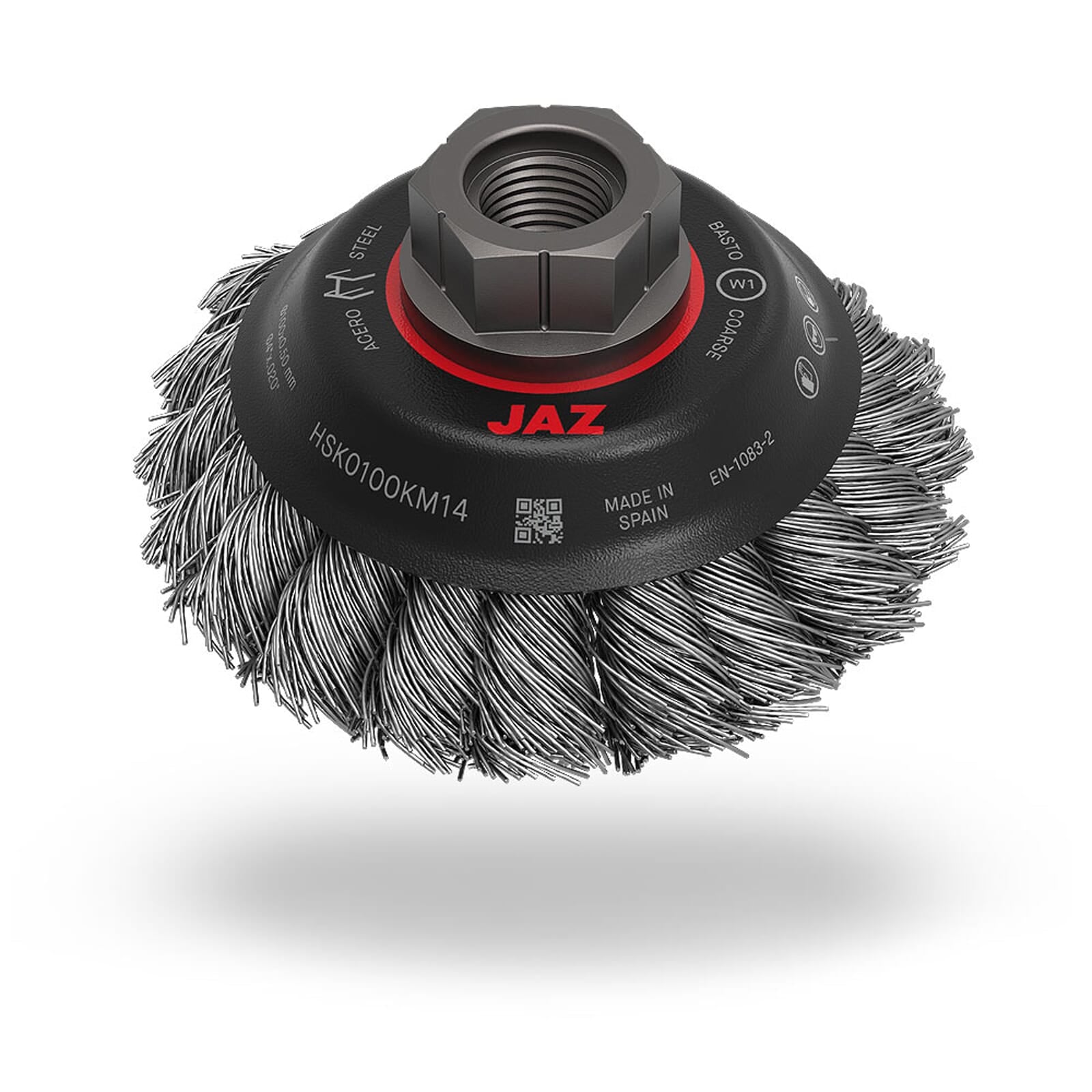 Jaz Bevelled Brush High Speed Twist Knot 100mm x 22mm x 0.5mm - M14 x 2 - Grey Steel (BRUH-100) | Hobeca