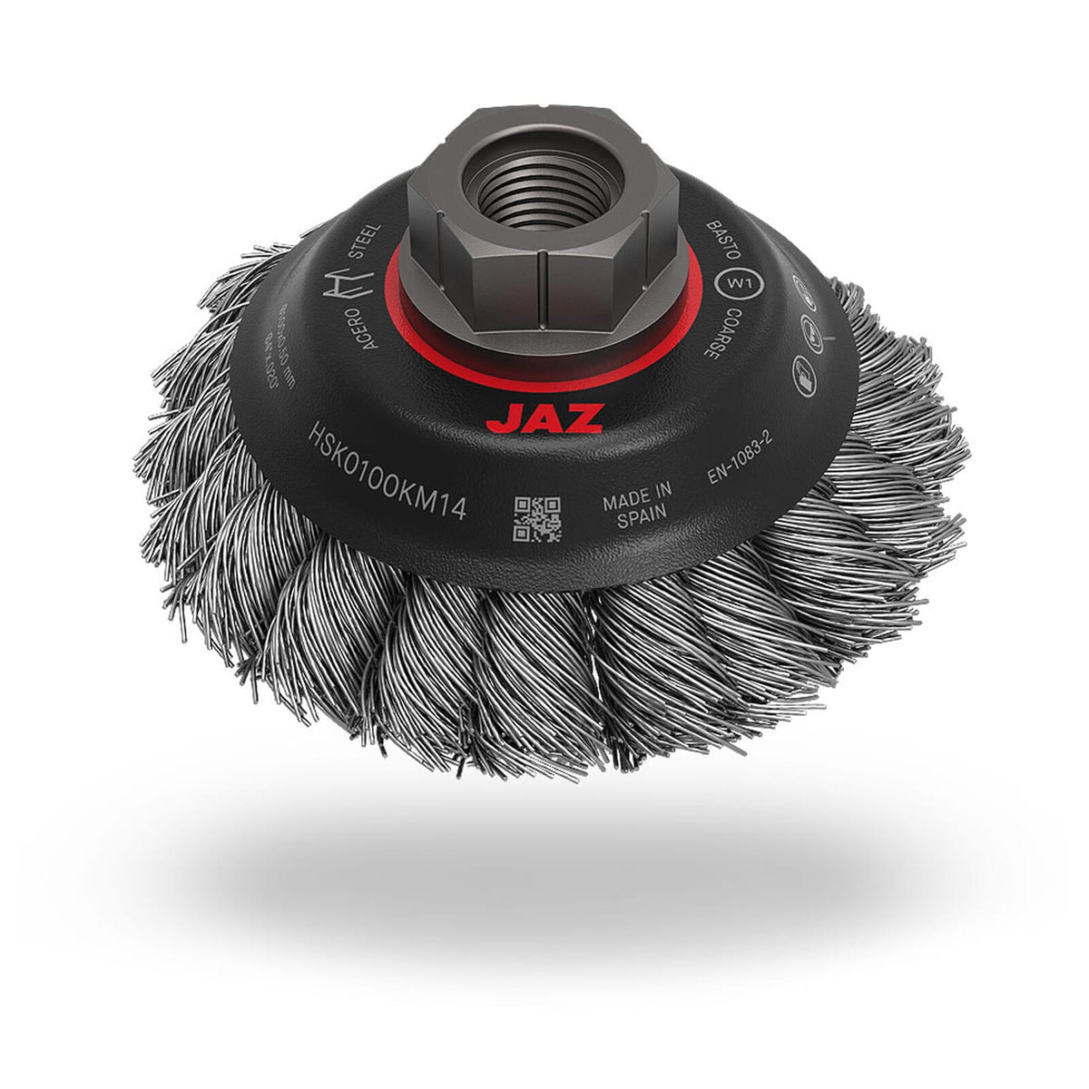 Jaz Bevelled Brush High Speed Twist Knot 100mm x 22mm x 0.5mm - M14 x 2 - Stainless Steel (BRUH-100S) | Hobeca
