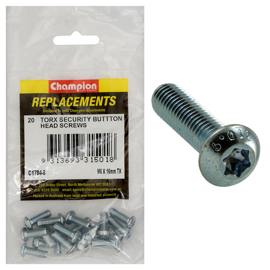 Champion M6 x 16mm Button Head Screw -Tx -20pk