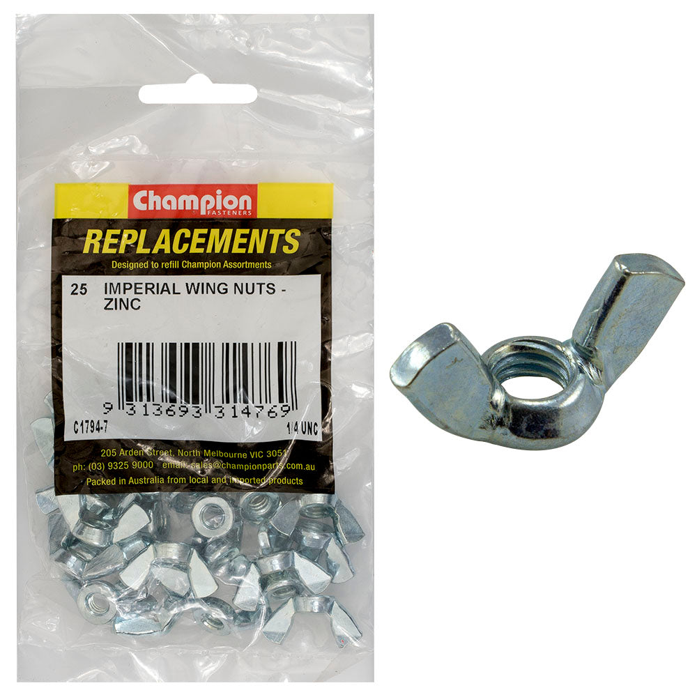 Champion 1/4in UNC Wing Nut -25pk | ISL