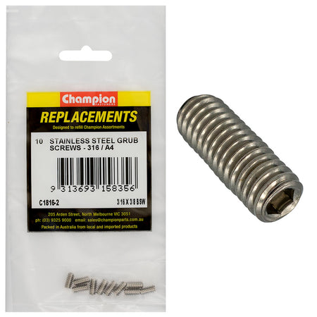 Champion BSW Grub Screw 316/A4 -10pk 3/16in - ISL_C1816-2