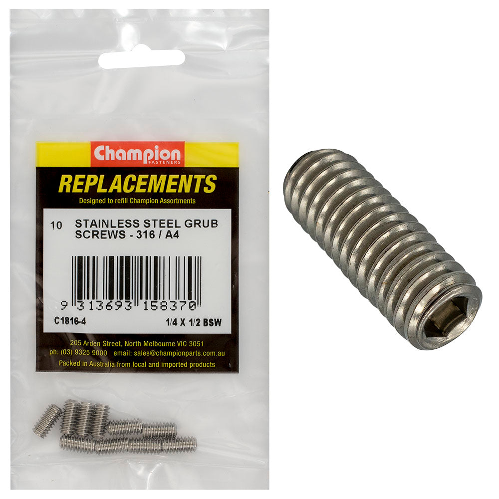 Champion BSW Grub Screw 316/A4 -10pk 1/4in - ISL_C1816-4