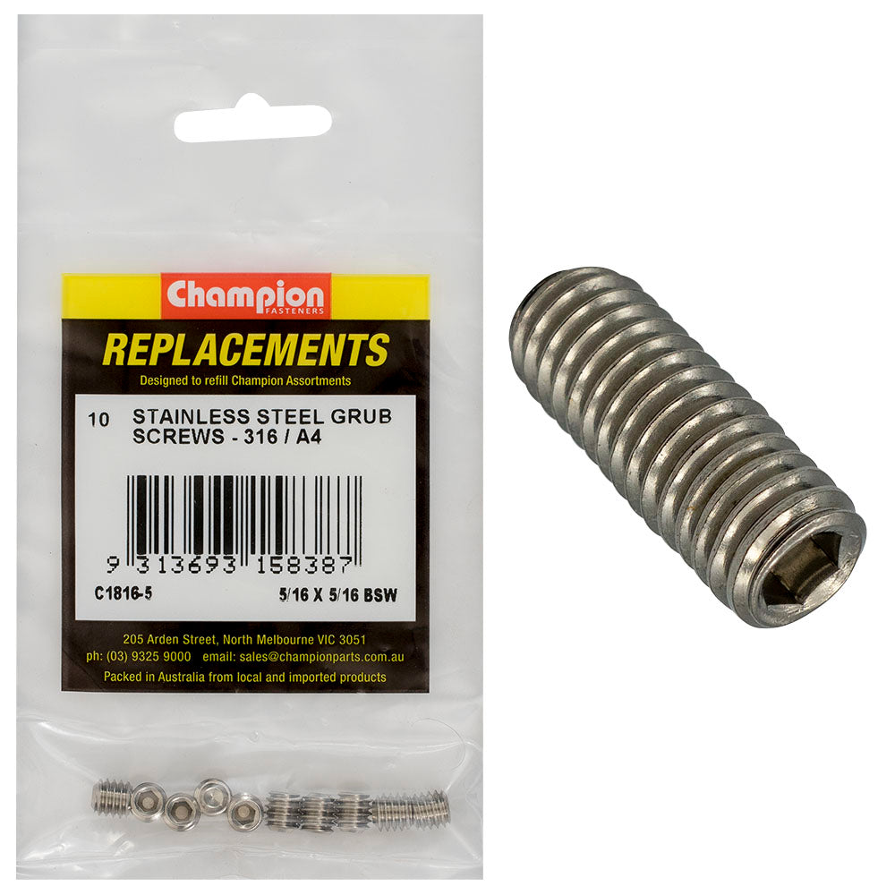 Champion BSW Grub Screw 316/A4 -10pk 5/16in - ISL_C1816-5