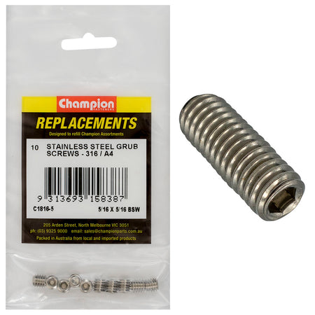 Champion BSW Grub Screw 316/A4 -10pk 5/16in - ISL_C1816-5