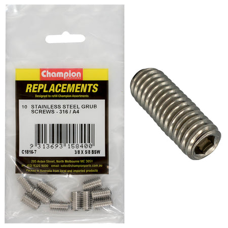 Champion BSW Grub Screw 316/A4 -10pk 3/8in - ISL_C1816-7