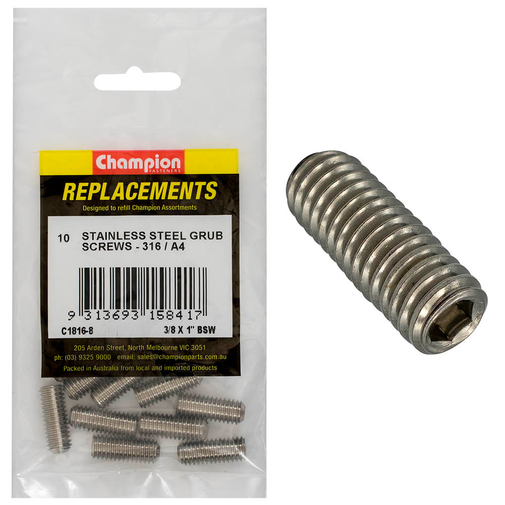 Champion BSW Grub Screw 316/A4 -10pk 3/8in - ISL_C1816-8