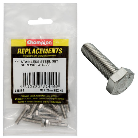 Champion M6 x 25mm Hex Set Screw -316/A4 -15pk | ISL