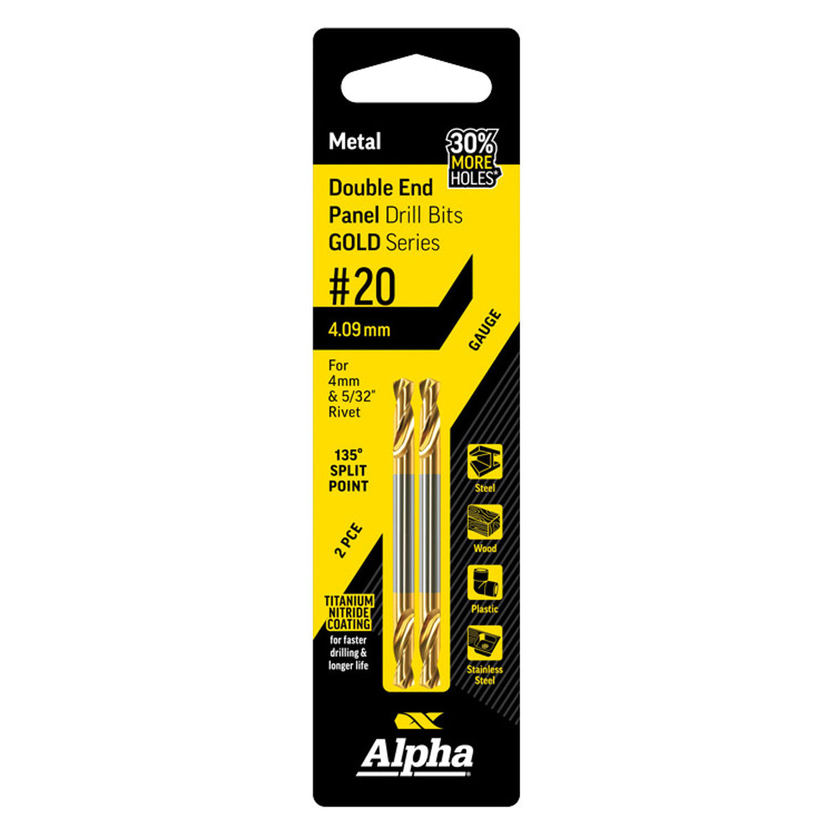 Alpha Gold Series No. 11 Gauge (4.85mm) Panel Drill Bit Double Ended (Card 2) | Formula