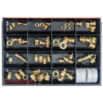 Champion 60-piece brass hex adaptor assortment with male and female threads