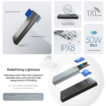Nitecore 10,000Mah Power Bank Blue Ultra Lightweight Carbon Fiber Energy Brick
