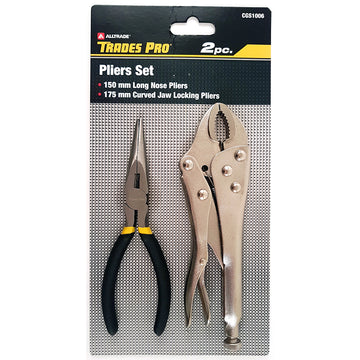 2pc Pack 150mm/6" Long Nose Plier & 175mm/7" Curved Jaw Locking Plier | Alltrade