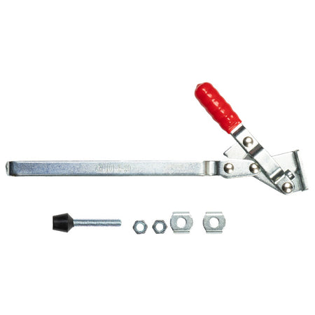Clamptek vertical toggle clamp with flanged base and straight handle, 180 kg capacity