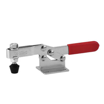 ISL horizontal toggle clamp with flanged base and straight handle, 100 kg capacity