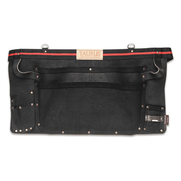 Taurus Tough full grain leather carpenter tool belt apron with 3 pockets, black