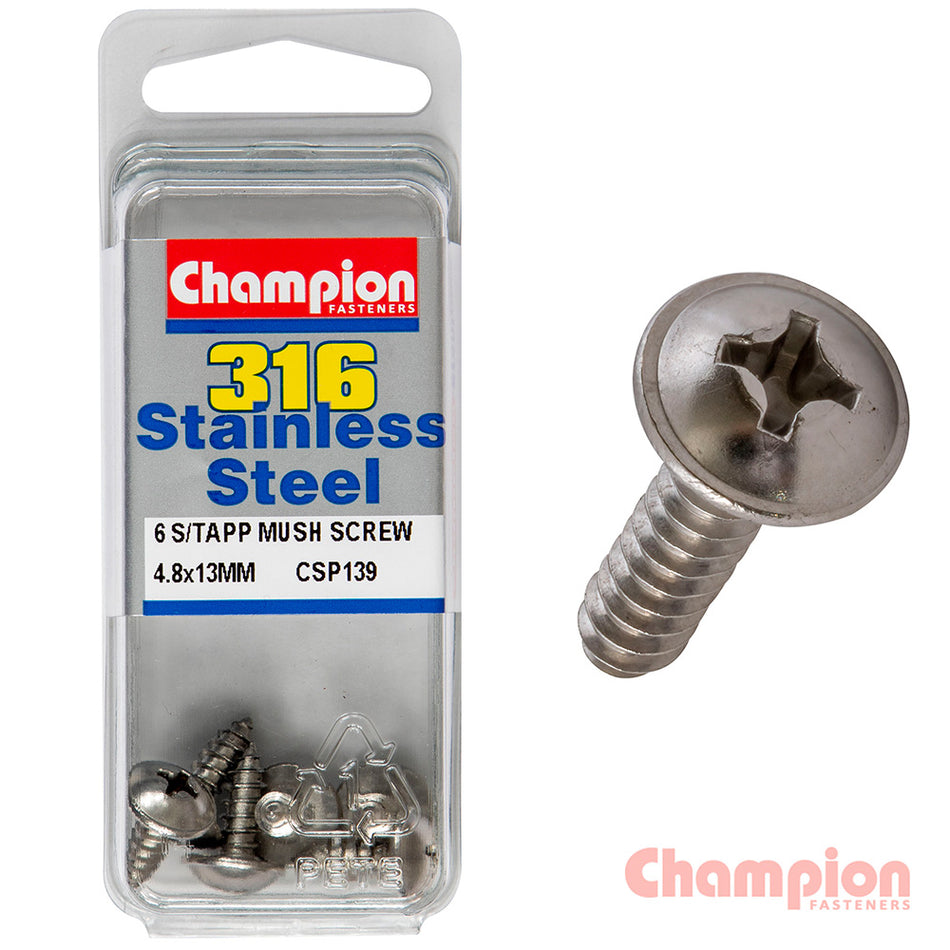 Champion S/Tapping Screws - Mushroom Head - 4.8 x 13mm