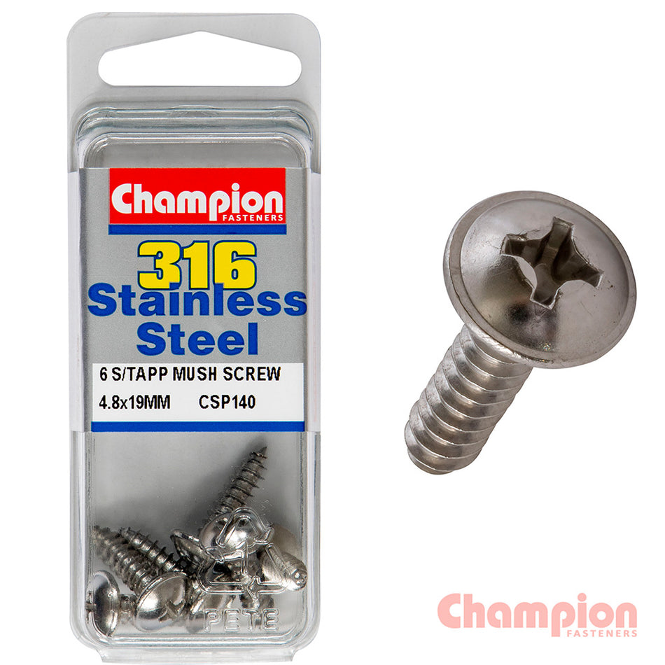 Champion S/Tapping Screws - Mushroom Head - 4.8 x 19mm