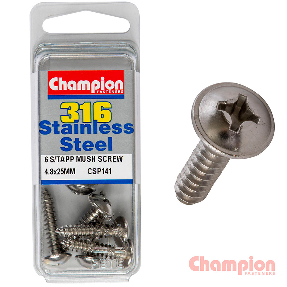 Champion S/Tapping Screws - Mushroom Head - 4.8 x 25mm