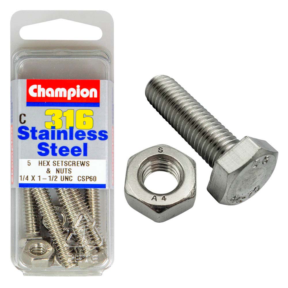 Champion UNC Hex Set Screw 316/A4 (C) 1/4in - ISL_CSP60