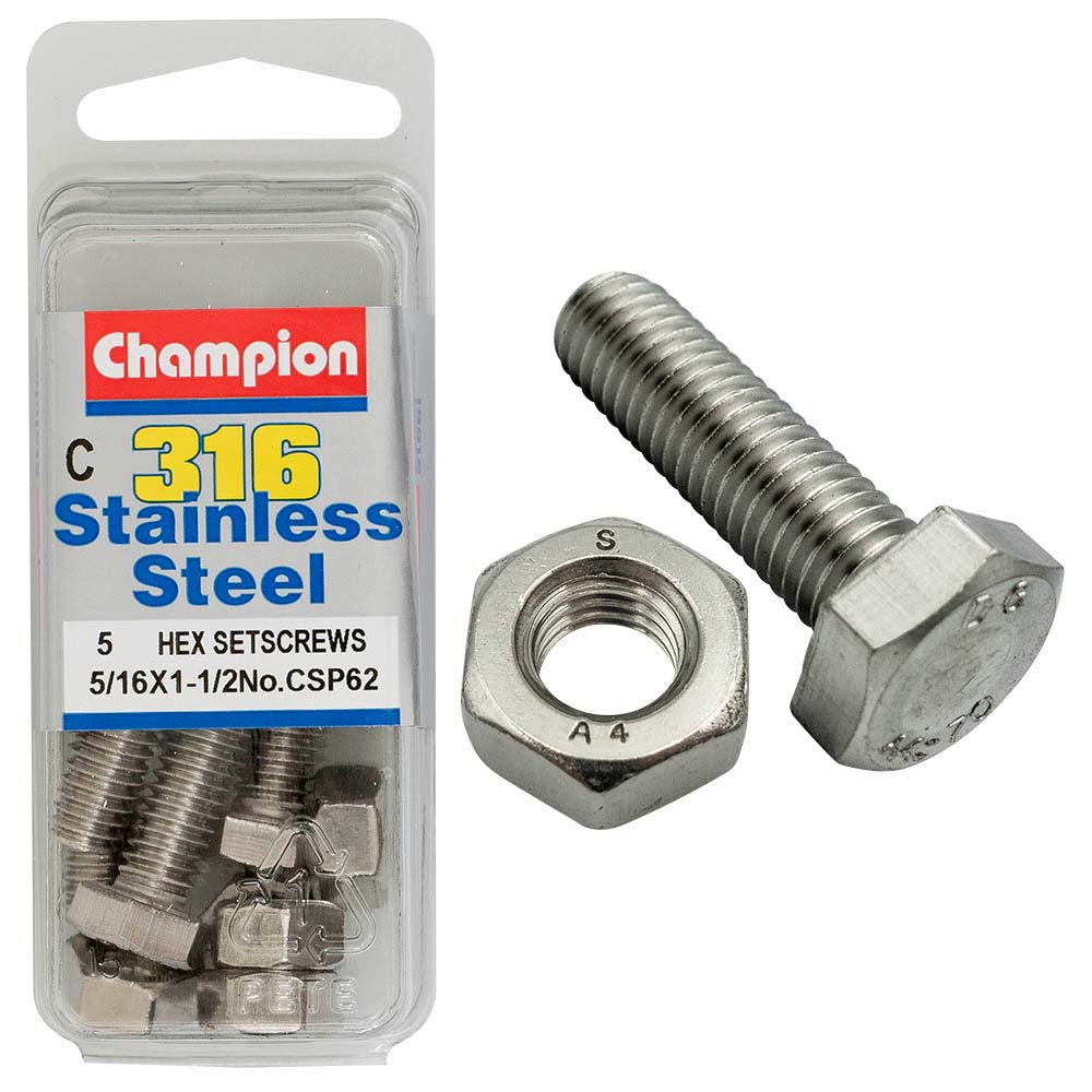 Champion UNC Hex Set Screw 316/A4 (C) 5/16in - ISL_CSP62