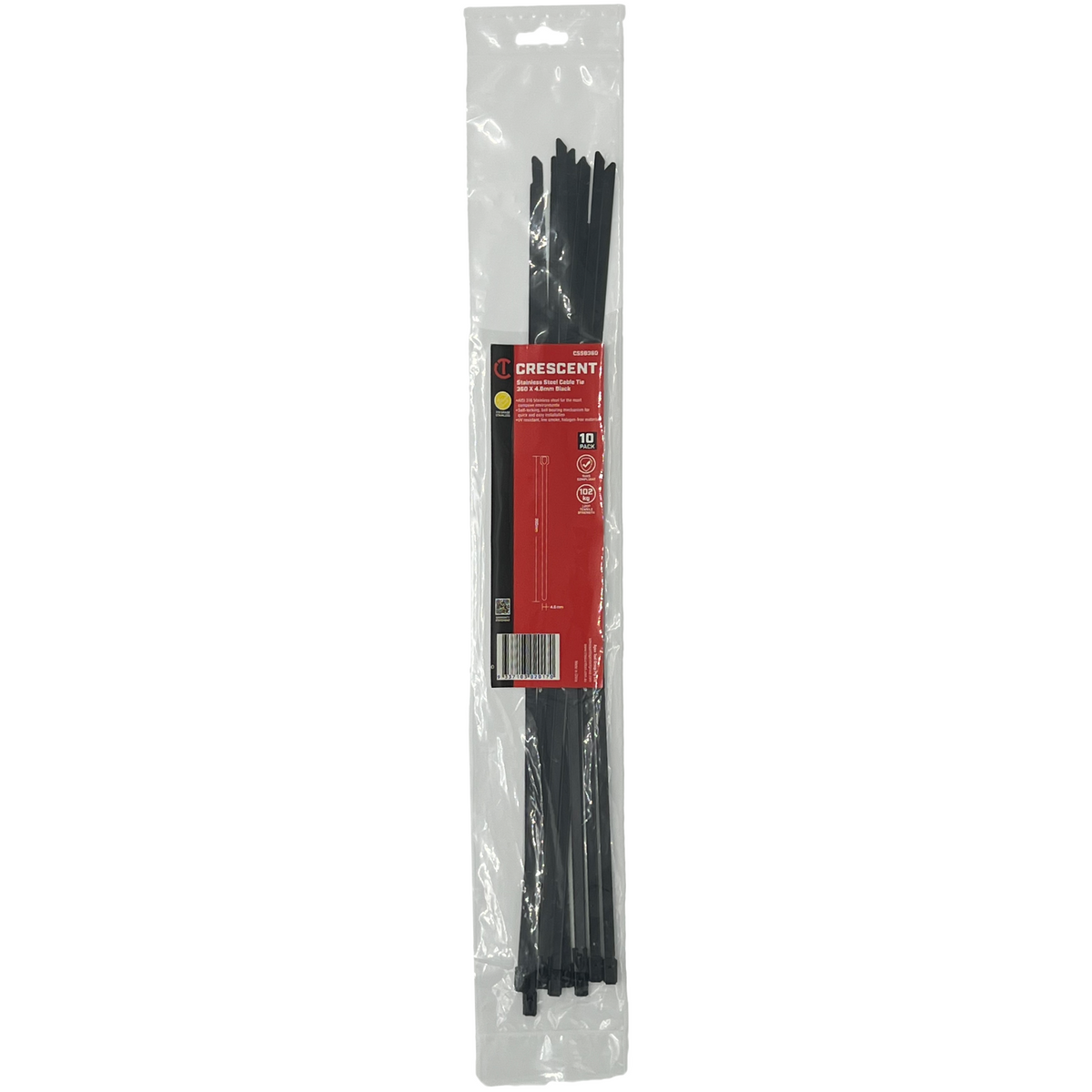 Crescent 10Pc 360x4.6mm Black Cable Ties | Accent Tools