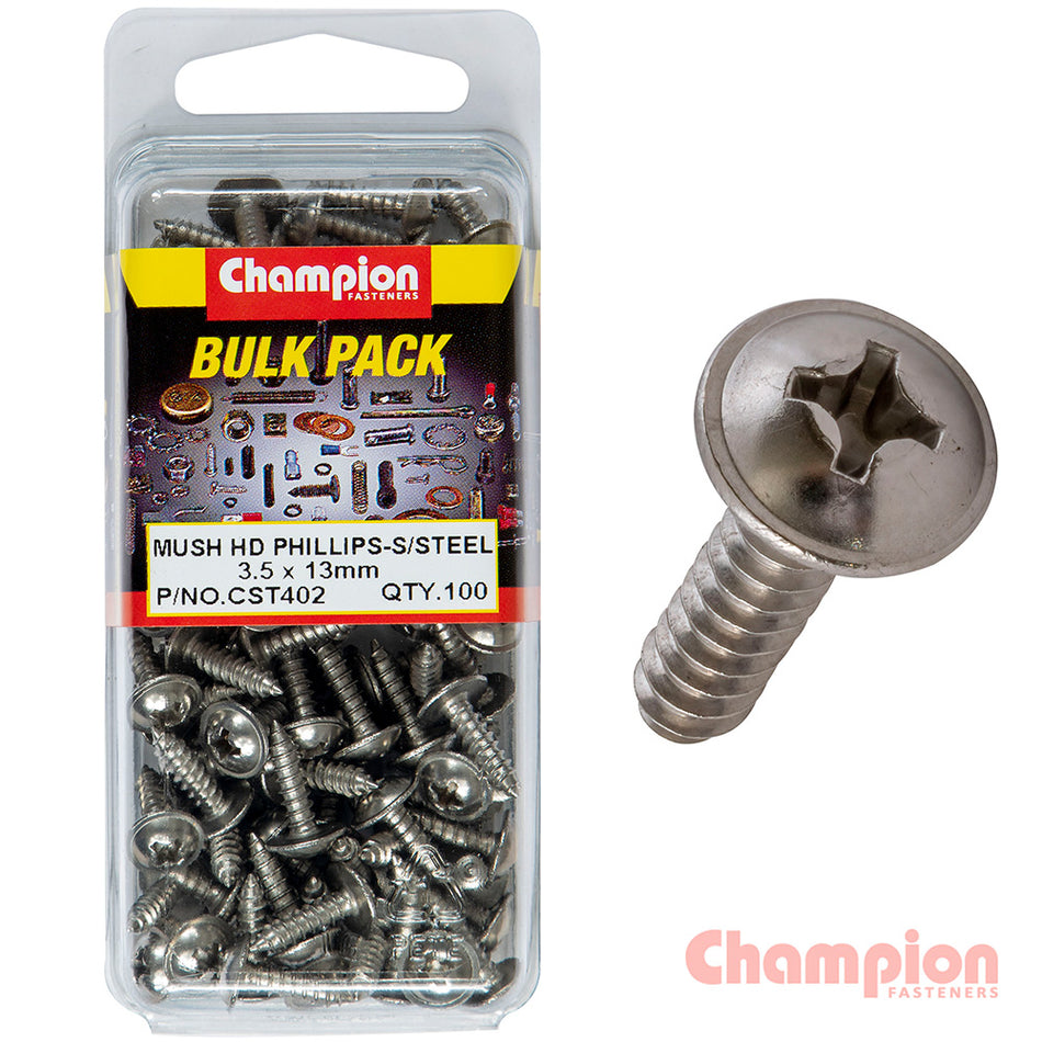 Champion S/Tapping Screws - Mushroom Head - 3.5 x 13mm