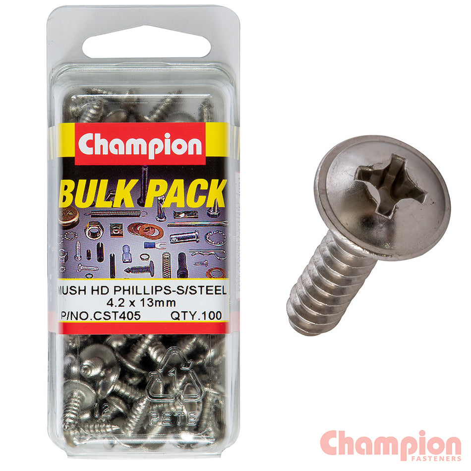 Champion S/Tapping Screws - Mushroom Head - 4.2 x 13mm