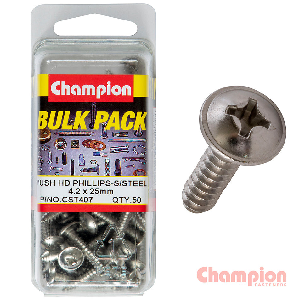 Champion S/Tapping Screws - Mushroom Head - 4.2 x 25mm