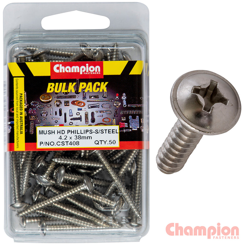 Champion S/Tapping Screws - Mushroom Head - 4.2 x 38mm