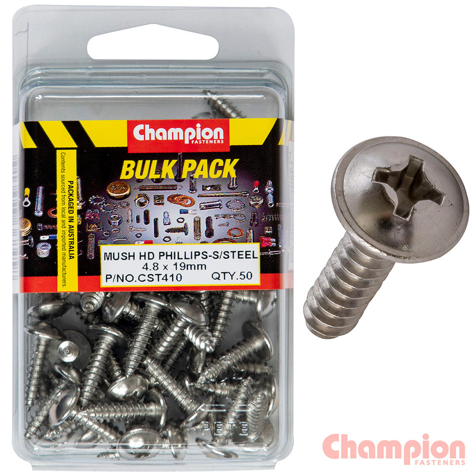 Champion S/Tapping Screws - Mushroom Head - 4.8 x 19mm