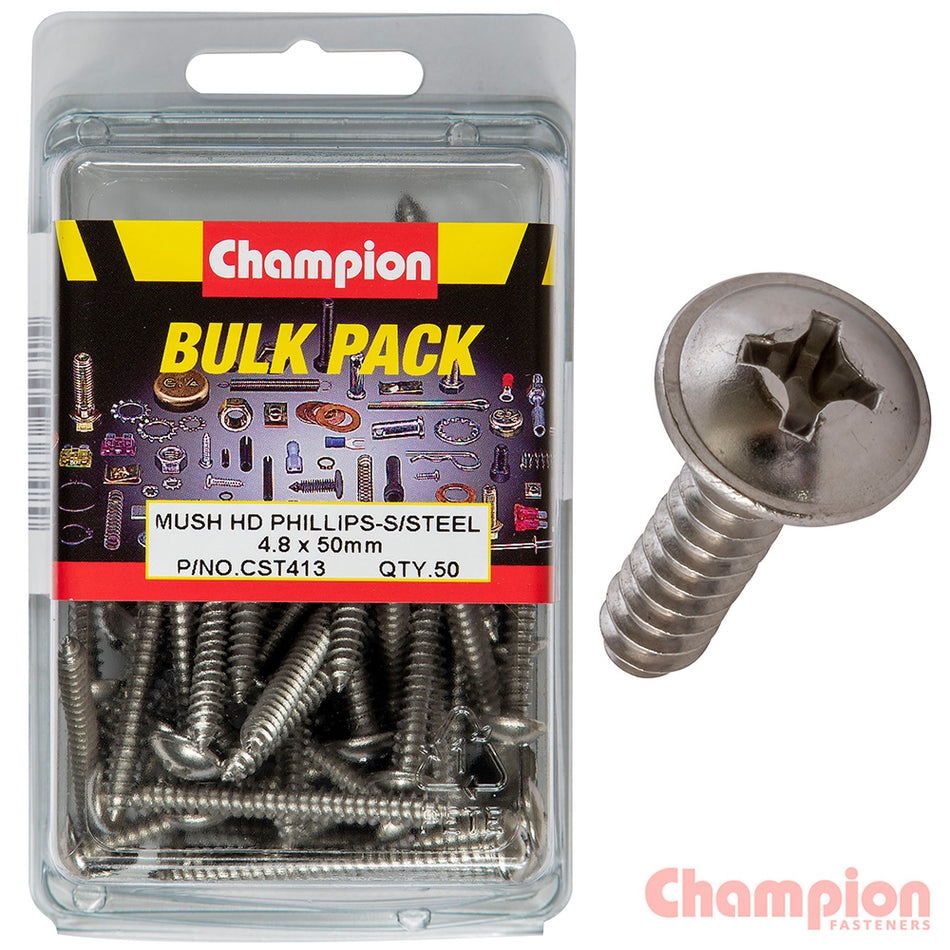 Champion S/Tapping Screws - Mushroom Head - 4.8 x 50mm