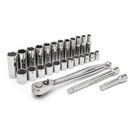 Crescent 27 piece. 3/8 Drive 6 & 12 Point Deep & Standard Metric Mechanics Tool Set | Accent Tools
