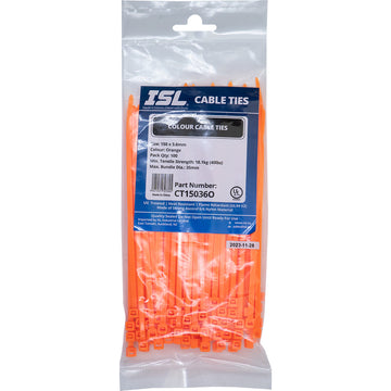 ISL 150 x 3.6mm orange nylon cable tie, pack of 100