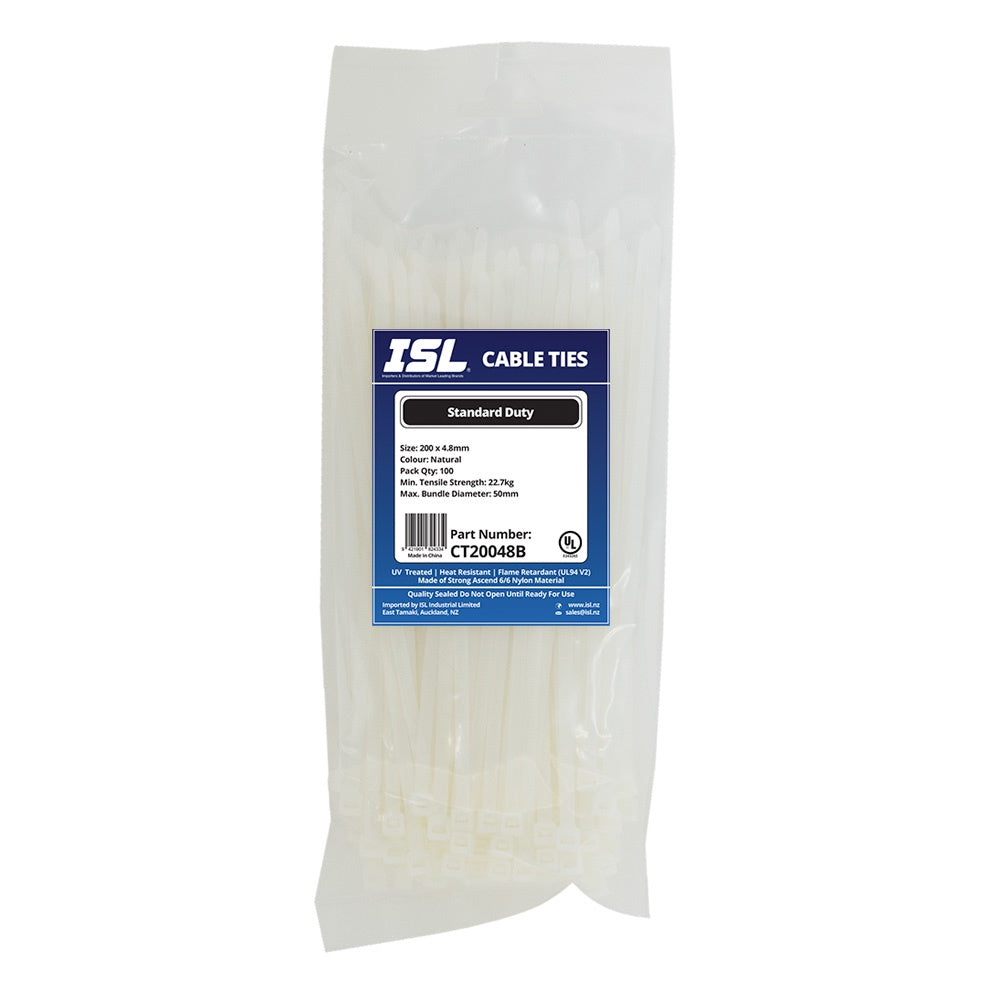 ISL 200 x 4.8mm natural nylon cable ties pack of 100