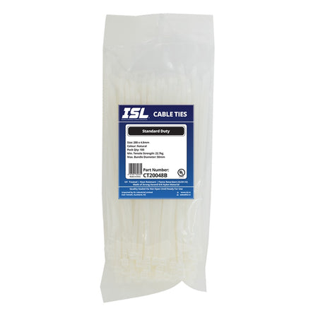 ISL 200 x 4.8mm natural nylon cable ties pack of 100