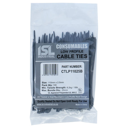 ISL Low Profile Cable Tie - UV Blk - 100pk - ISL_CTLP11025B