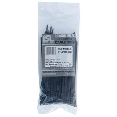 ISL Low Profile Cable Tie - UV Blk - 100pk - ISL_CTLP15036B