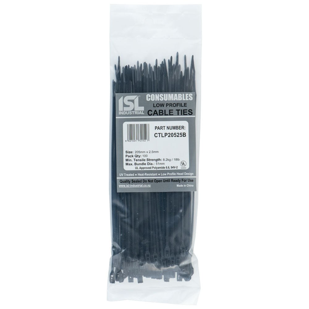 ISL Low Profile Cable Tie - UV Blk - 100pk - ISL_CTLP20525B