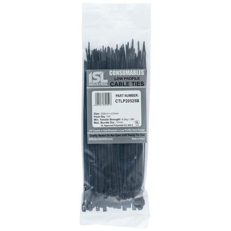 ISL Low Profile Cable Tie - UV Blk - 100pk - ISL_CTLP20525B