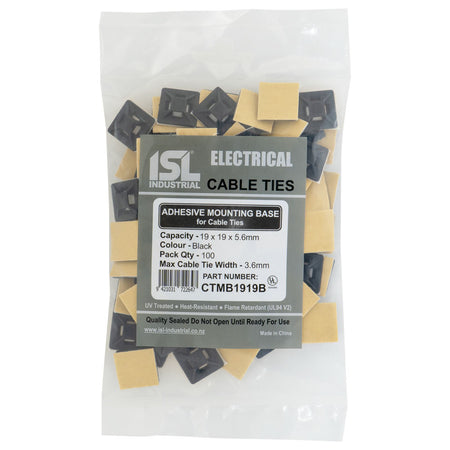 ISL Cable Tie mounting Base - Black - 100pk - ISL_CTMB1919B