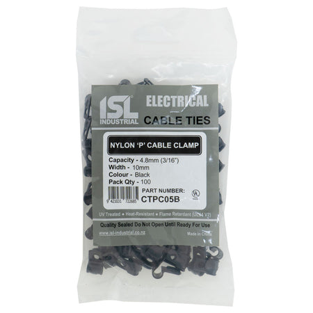 ISL Nylon 'P' Cable Clamp - Black - 100pk - ISL_CTPC05B