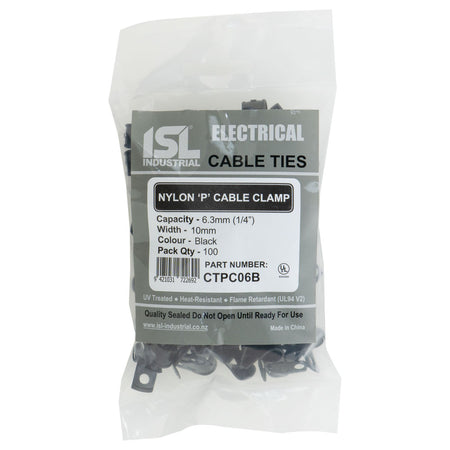 ISL Nylon 'P' Cable Clamp - Black - 100pk - ISL_CTPC06B