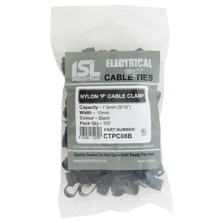 ISL Nylon 'P' Cable Clamp - Black - 100pk - ISL_CTPC08B