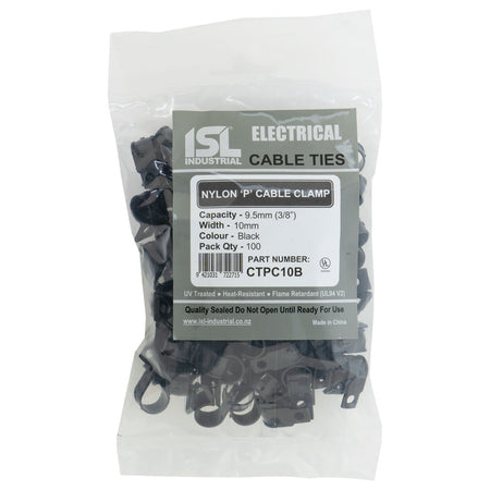 ISL Nylon 'P' Cable Clamp - Black - 100pk - ISL_CTPC10B
