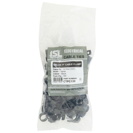 ISL Nylon 'P' Cable Clamp - Black - 100pk - ISL_CTPC13B