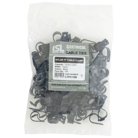 ISL Nylon 'P' Cable Clamp - Black - 100pk - ISL_CTPC16B