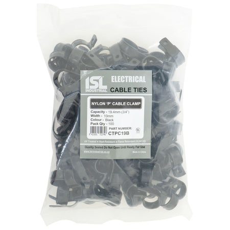 ISL Nylon 'P' Cable Clamp - Black - 100pk - ISL_CTPC19B