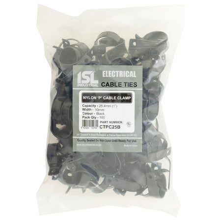 ISL Nylon 'P' Cable Clamp - Black - 100pk - ISL_CTPC25B
