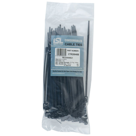ISL UV Nylon Releasable Cable Tie - Blk - 100pk - ISL_CTR20048B